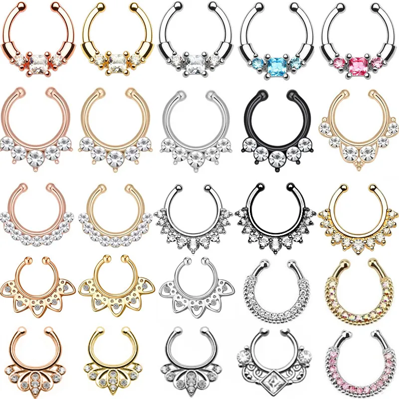 1/2Piece Copper fake nose ring rose gold faux septum piercing ring steel fake nose piercing septum jewelry faux piercing nez