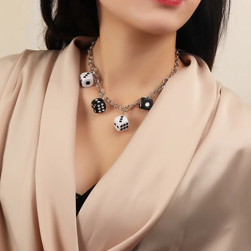 

Exaggerate Funny Black White Dice Pendant Necklaces For Women Collar Pendant Trendy Geometric Statement Chokers Necklace Jewelry