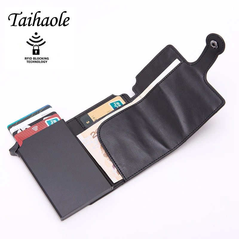 Taihaole мужской держатель для кредитных карт с кнопками RFID высокое качество металлический алюминиевый автоматический всплывающий чехол для ID Карт RFID черный кошелек портмоне