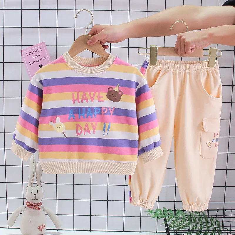 

Striped Kids Girls Clothing Sets Summer 2021 New Baby Girls Clothes Short Sleeve T-Shirt+Pant Dress 2Pcs Children Clothes Suits