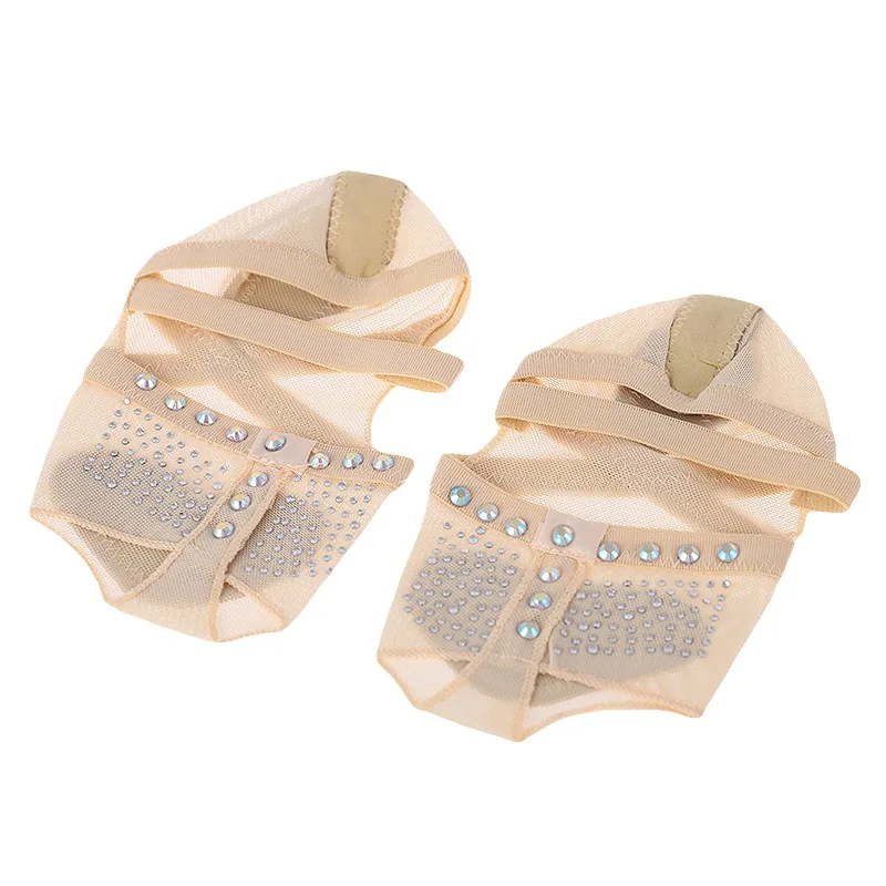 

Ballet Dance Socks Belly Dancing Foot Thong Toe Pad Rhinestones Mesh Half Shoes Belly Dance Practice Shoes Half Shoes New Arriva