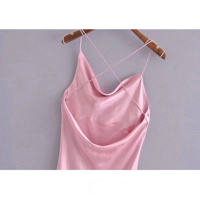 

Women Chic Fashion With Lining Soft Touch Mini Dress Vintage Backless Thin Straps Female Dresses Vestidos Mujer