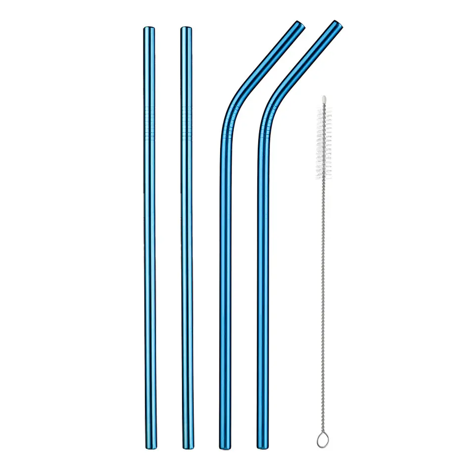 

4pcs 304 Stainless Steel Straw Eco Friendly Reusable Metal Drinking Straws Set Wholesale With Cleaning Brush Party Bar Accessory