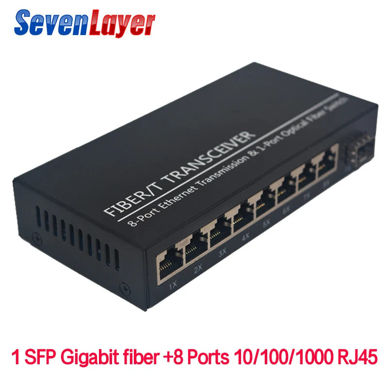 10/100/1000M 8 RJ45 1 Sfp волоконный гигабитный Ethernet коммутатор 1F8E волоконно-оптический медиаконвертер одиночный режим