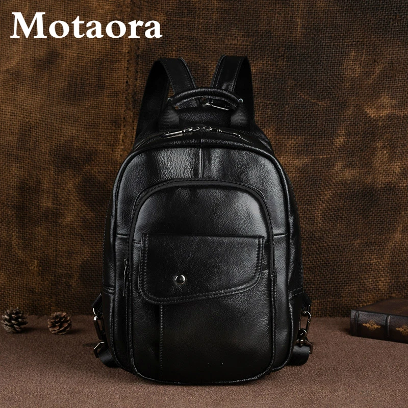 MOTAORA Men's Retro Mini Chest Packs Vintage Genuine Leather Multifunctional Chest Bag For Men 2022 New Handmade Male Backpack