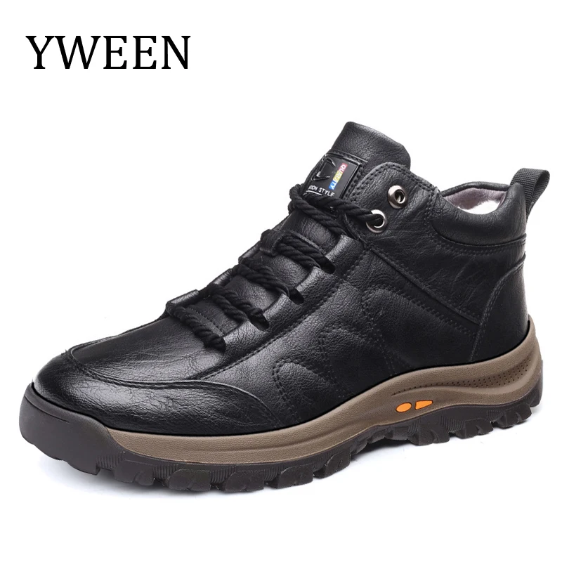 Leather Boots Wool Fur Thick Composite Sole Winter Shoes Men