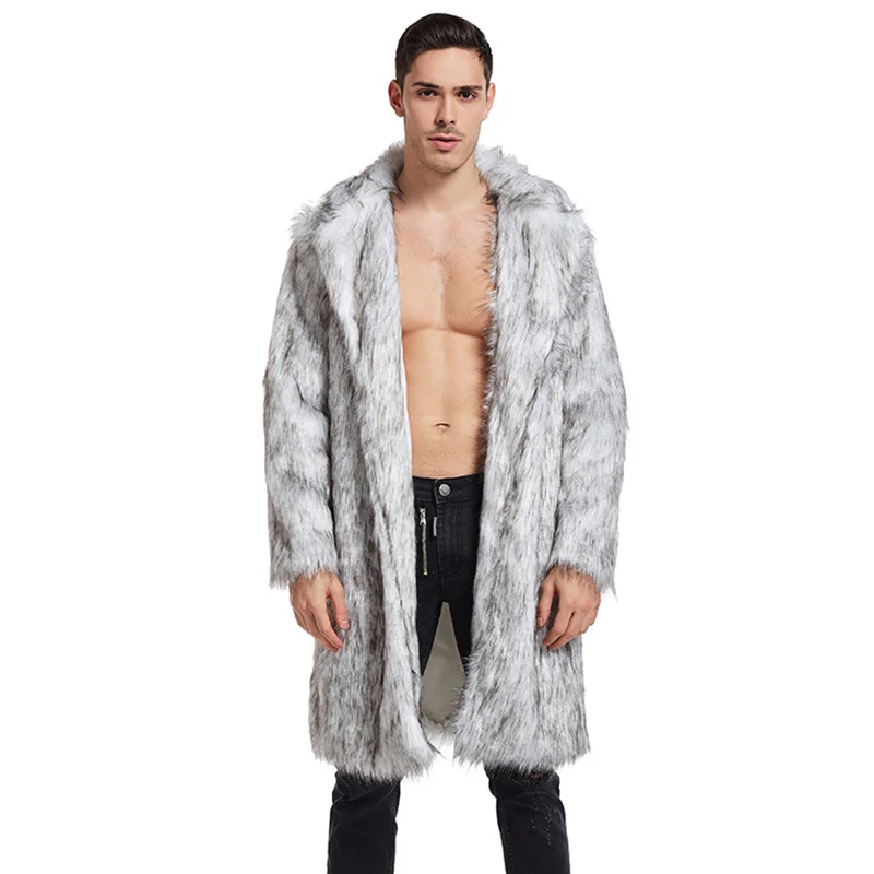 

Faux Fur Coats 2021 Winter Men's Fluffy Jackets Long Styles Fashion Thick Clothes Casual Lapel Tie Pocket Outerwear