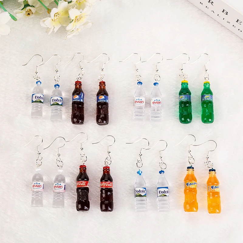 

1pair Women Earrings 3D Resin Simulation Drink Bottle Drop Earring Multicolor water Bottle for Children Gift Woman Jewelry