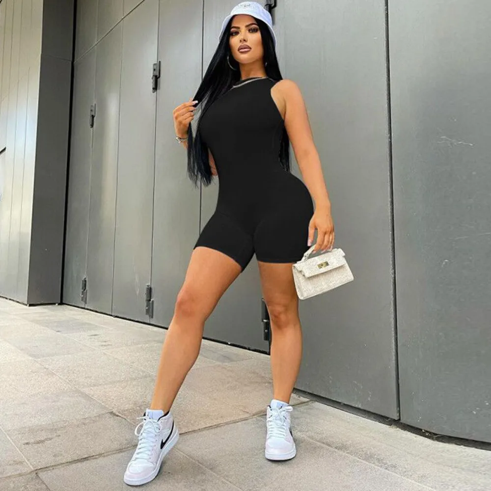 

Summer Sexy Skinny Black Jumpsuit Women Clothing Sleeveless O Neck Body-shaping Palysuit Female Activewear Bodycon Slim Catsuits
