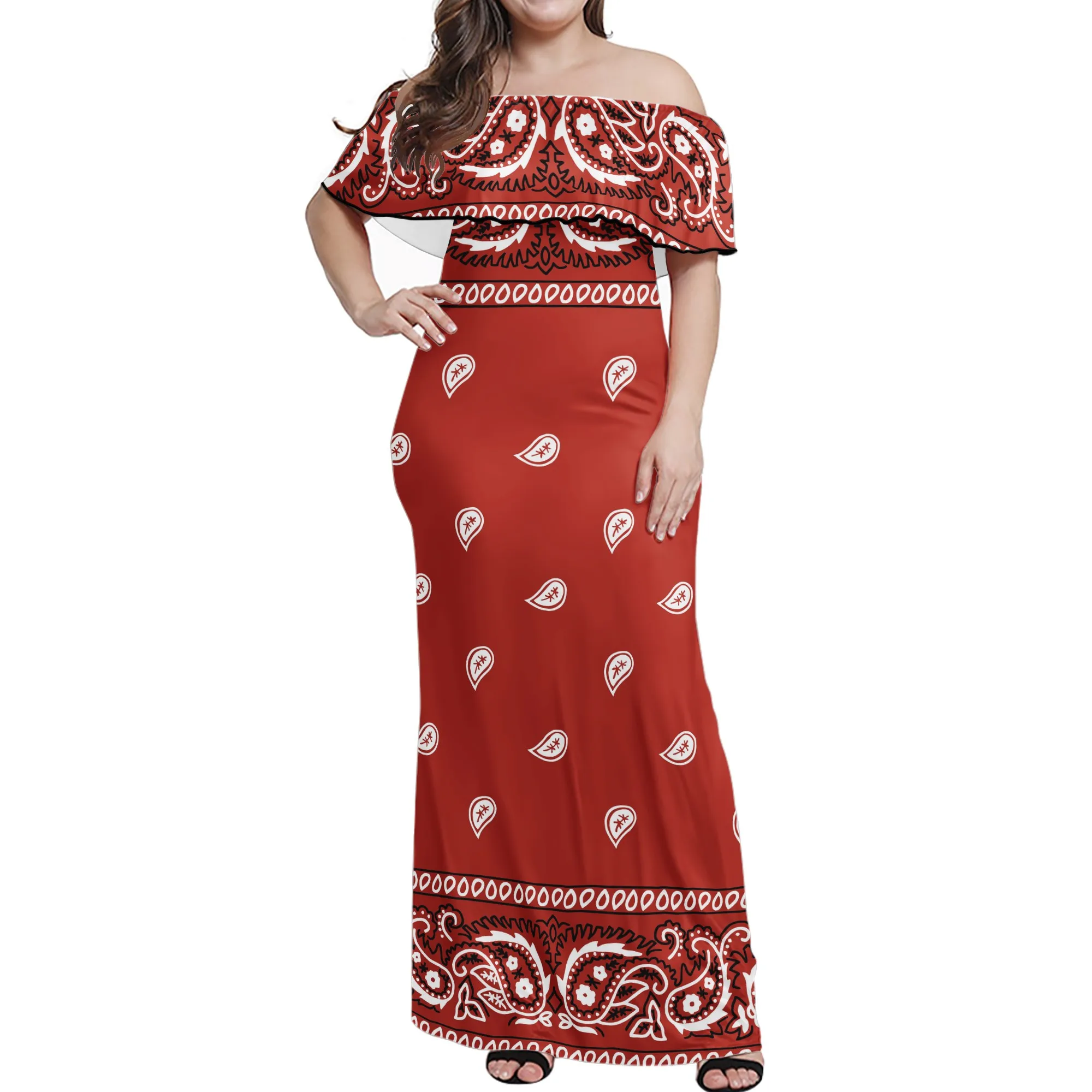 

Plus Size Sexy vintage Long Dresses Print On Demand Bandana Print dress Style Women's Party Clothing One Shoulder Dresses