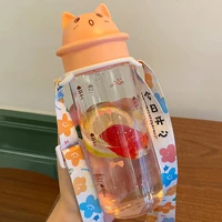 water bottle cute cartoon cat creative shape large capacity portable suitable for outdoor sports transparent plastic cup