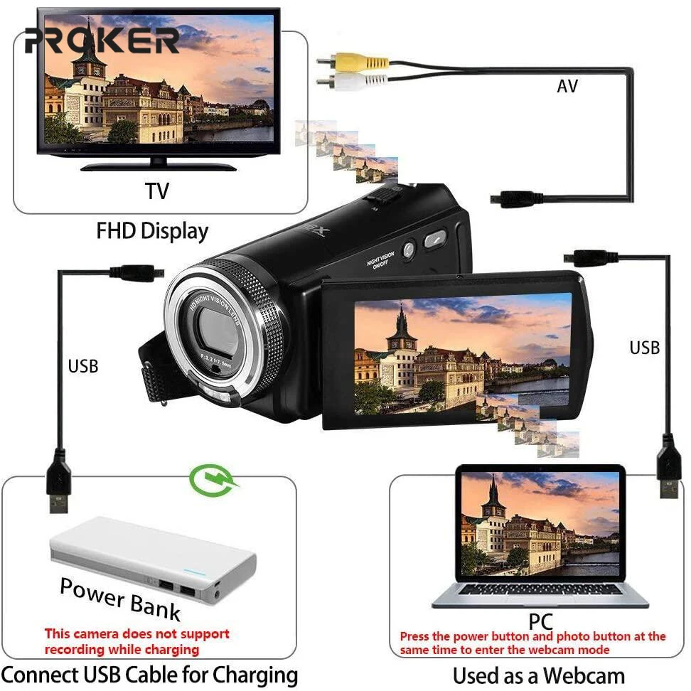 

Vlog Camera for Beginner Blogger YouTube Videos Shooting, Ordro V12 1080P Full HD IR Night Vision Digital Camcorder Filmadora