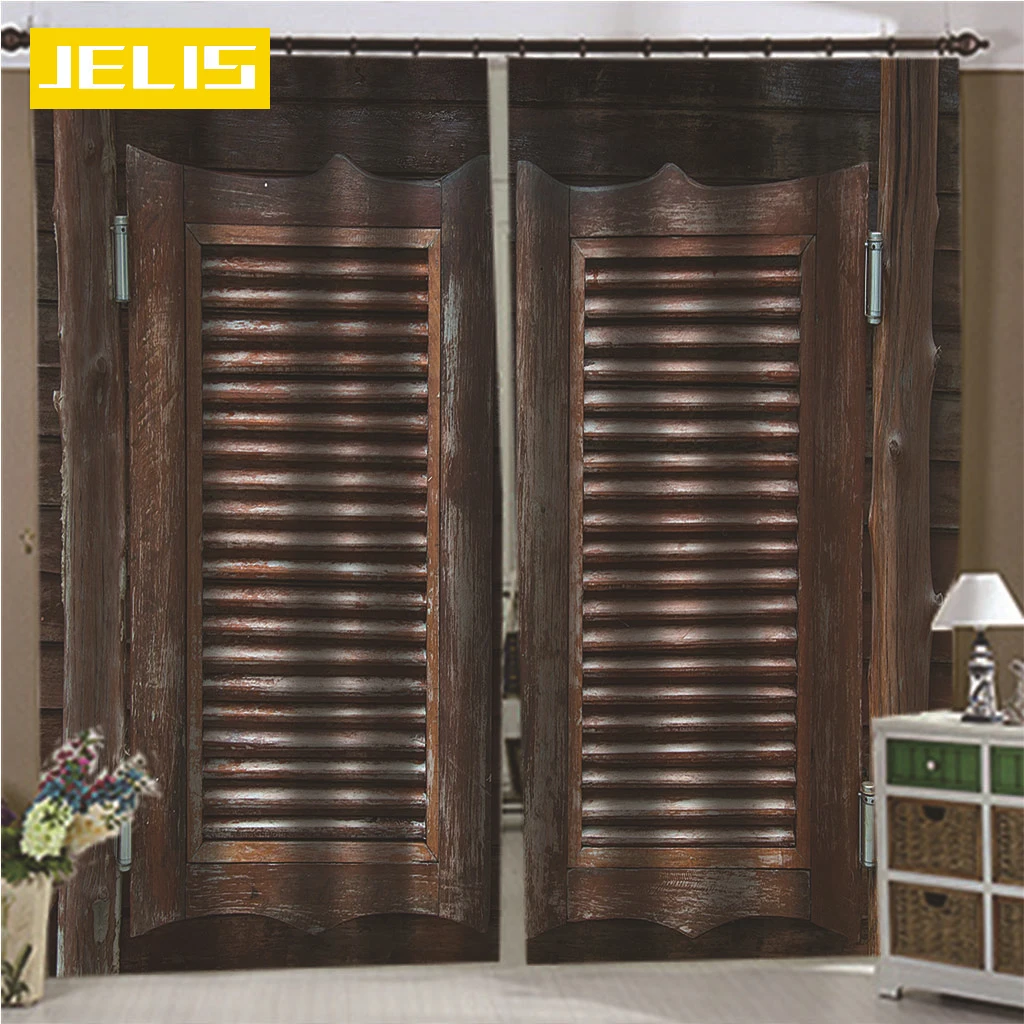 

European Gray Retro Wooden Door Printing Blackout Curtains for Living Room Bedroom Window Treatments Backdrop Custom Curtains