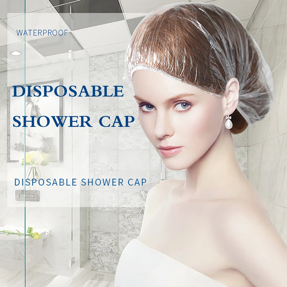 

100pcs Disposable Women Shower Cap Multi-Purpose Waterproof Clear Bath Hair Caps For Home Use Hotel Hair Salon Portable Travel