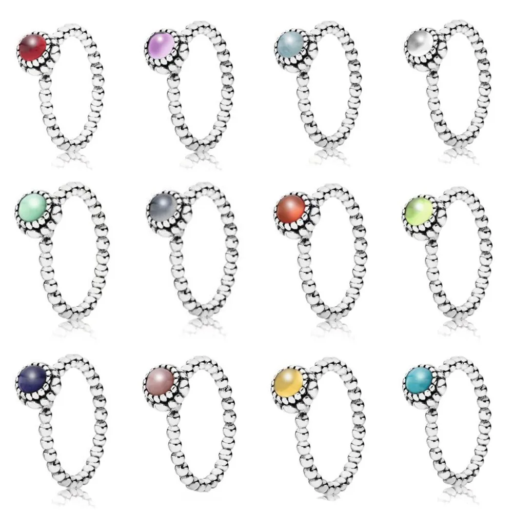 

2019 NEW 100% 925 Sterling Silver Rings For Women 12 Months Multicolor Gem optional Charm Beads Fit DIY Ring factory Wholesale