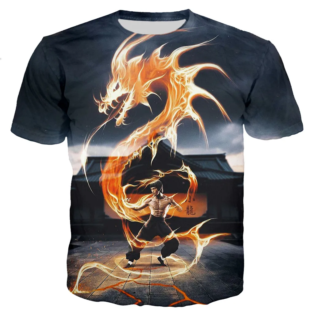 T-shirts-Camiseta de manga corta con cuello redondo para hombre y mujer, ropa con estampado 3D de Bruce Lee, informal, Harajuku