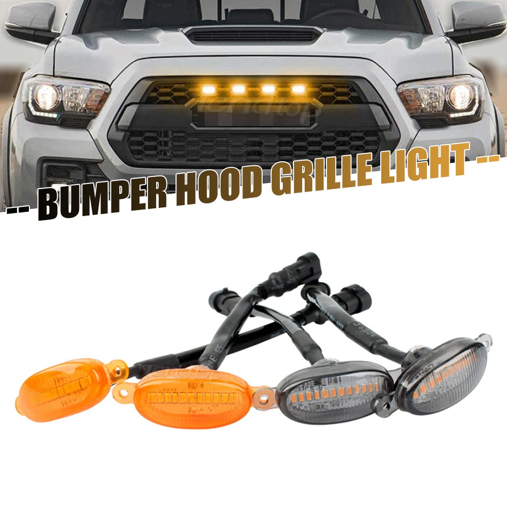

4/12SMD Grill Warning Signal Lamp Car Lights Universal LED ABS Plastic Front Grille Raptor Style Cover Amber Yellow Light