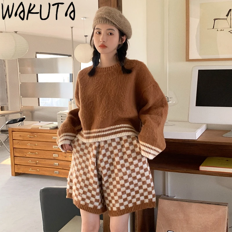 Новый Повседневный короткий свитер и шорты WAKUTA Ins 2021 комплект из двух предметов