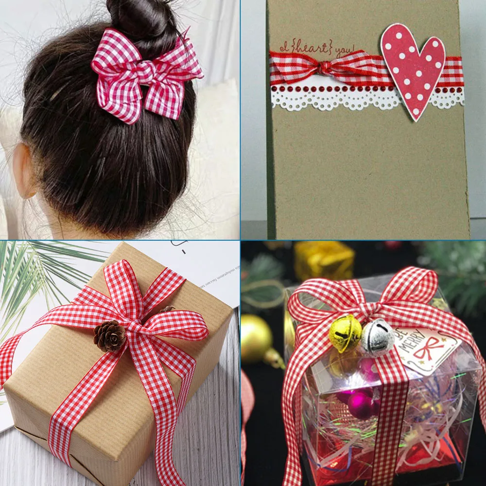 

2 Roll Polyester Tartan Pattern Ribbon Cords 2.5mm with Bowknot for Gift Wrapping Floral Bows Crafts Decor,about 25yards/roll