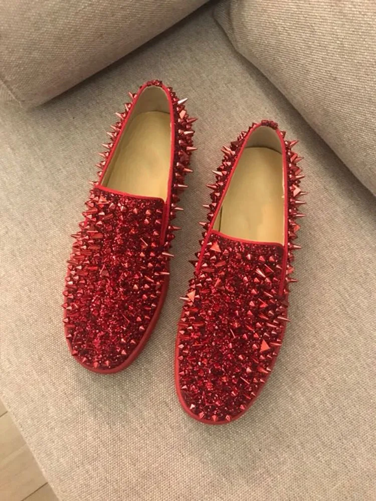

Luxury Designer Women Red shoes hip hop sneakers Classic Punk mens loafers Red bottoms Slip-On Leather Casual Shoes Vip Big size