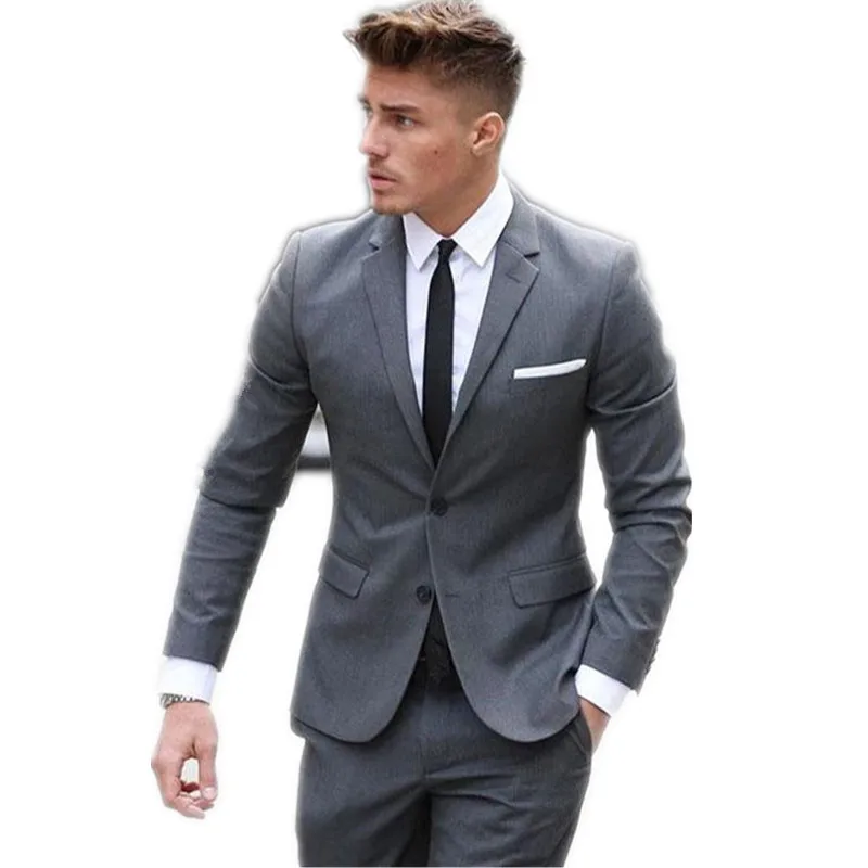 Индивидуальный заказ 2021 мужские костюмы с двумя пуговицами Классические Серые