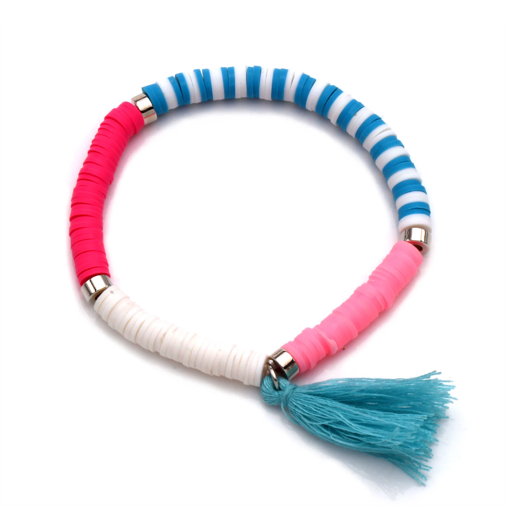 Женский и мужской растягивающийся браслет Boho Heishi с бусинами длинной бахромой в