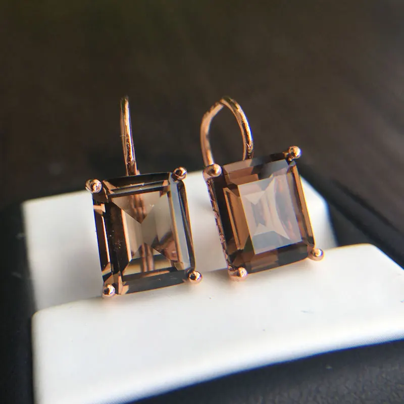 Женские серьги из серебра 925 пробы с дымчатым кварцем 8 карат 9 х11