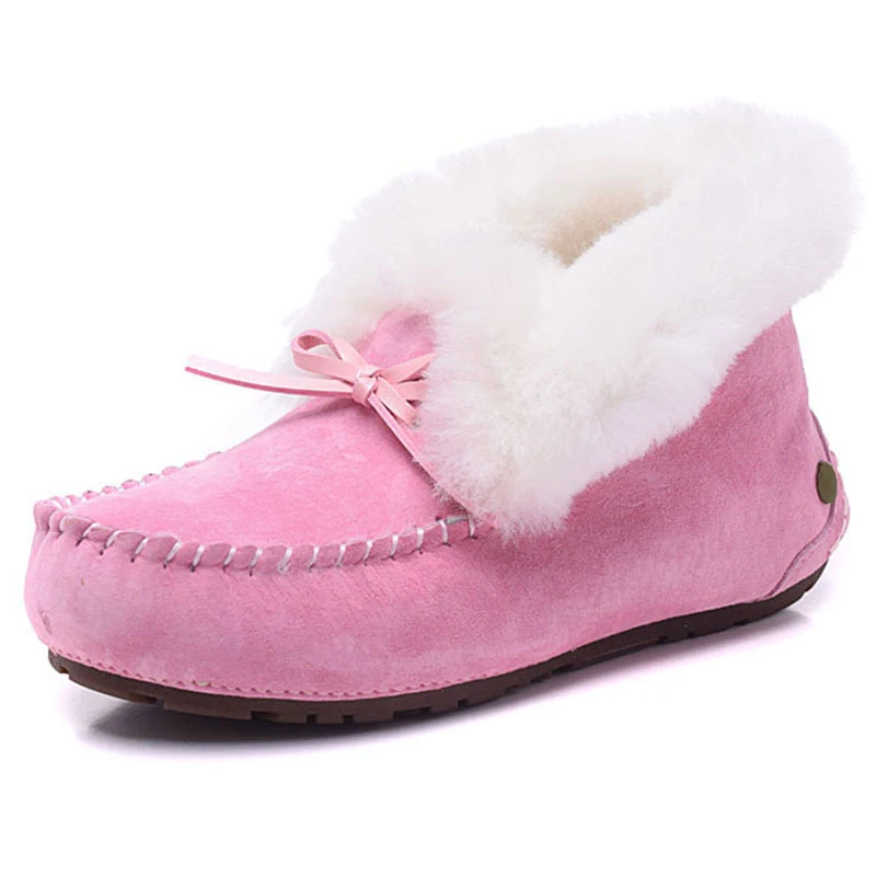 Pink Новинка; нескользящая женская обувь; зимние сапоги на натуральном меху; зимние сапоги из натуральной кожи; женская обувь из натуральной шерсти; теплые женские ботильоны - Цвет: Pink