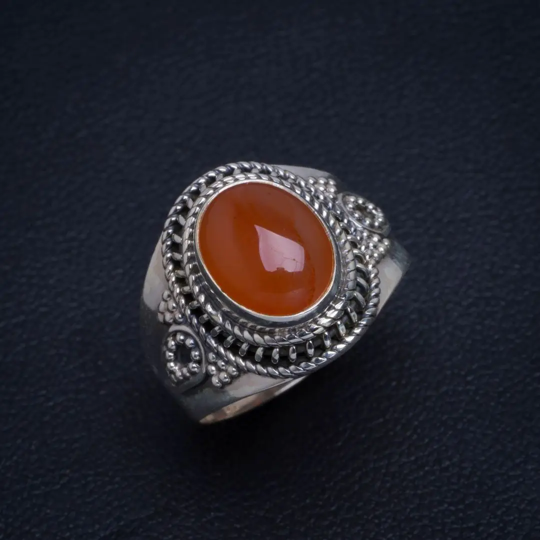 Натуральное сердолик ручной работы уникальное 925 пробы Серебряное кольцо 6 75 B1291 |