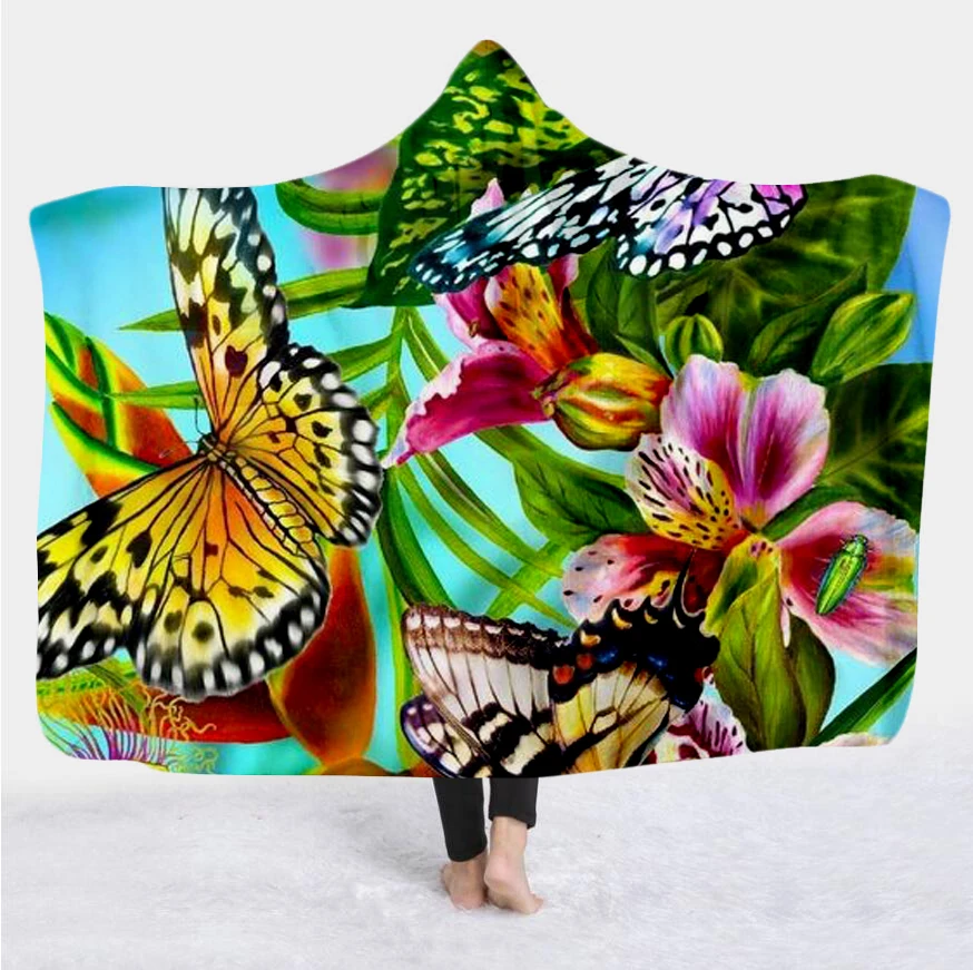 

Plstar Cosmos Colorful butterfly insect Blanket Hooded Blanket 3D full print Wearable Blanket Adult men women Blanket style-6