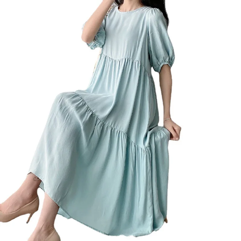 

Ladies Bohemian Elegant Party Black Solid Puff Sleeve Dress 2021 Plus Size Autumn Fashion Loose Dresses Female