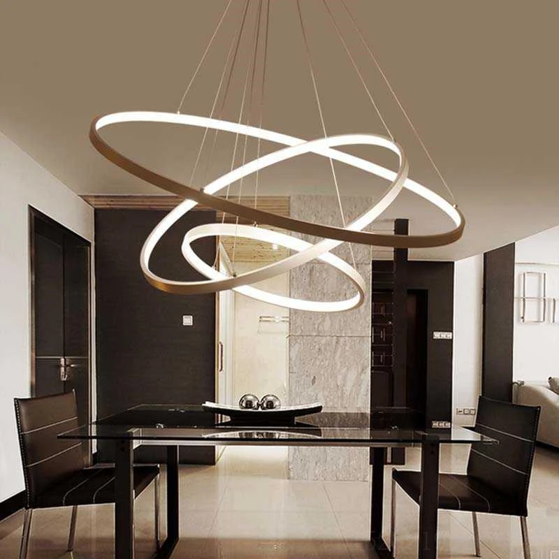 

Modern Aluminum Ring LED Pendant Lights for Living Room Golden Pendant Lamp Restaurant Industrial Decoration Kitchen Fixtures