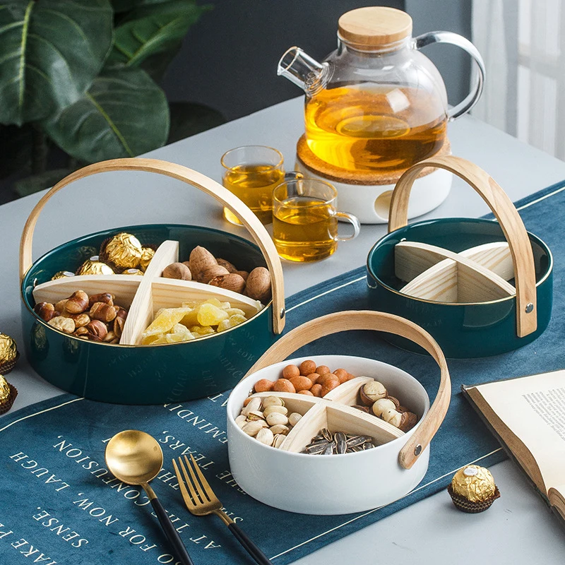 Скандинавские Керамические 4 сетки тарелка для фруктов орехов креативный с