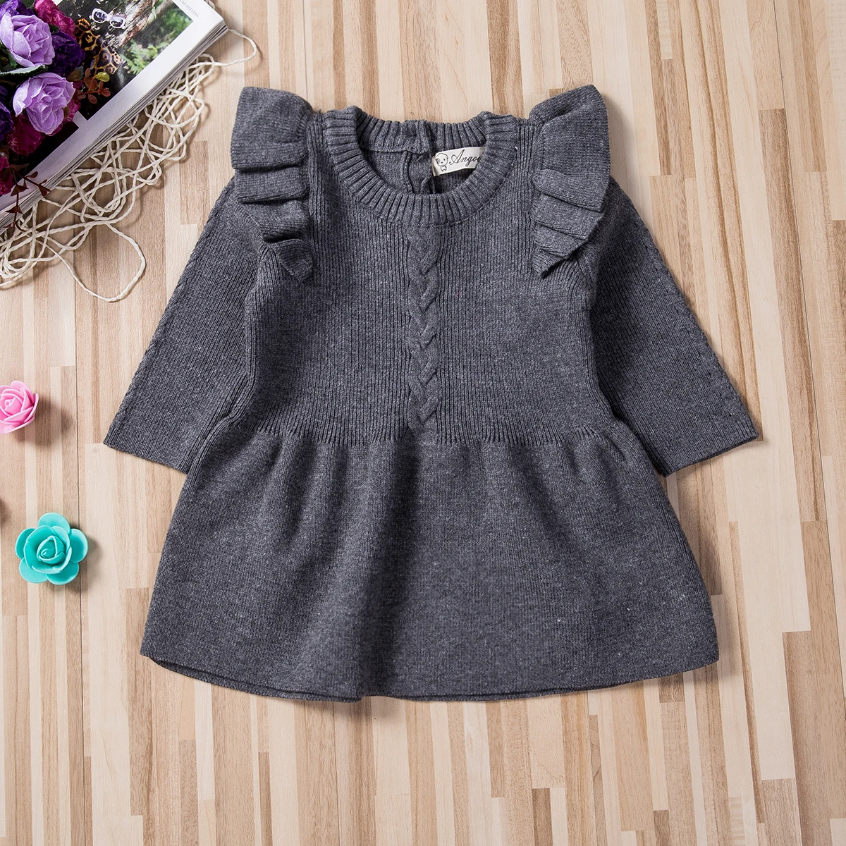 Toddler Kids Baby Girls Dresses Spring Winter Long Sleeve Solid Knitted Sweater Pullovers Crochet Princess Tutu Dress | Детская одежда
