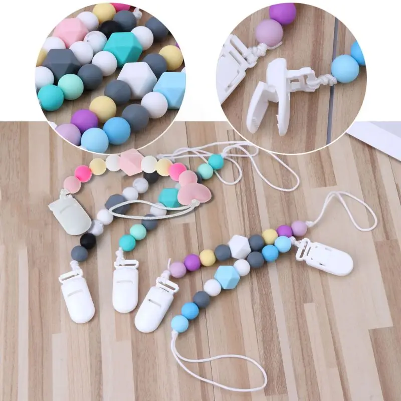 

2020 New Teething Dummy Clips Baby Soother Chains Silicone Beads Teether Pacifier Holder