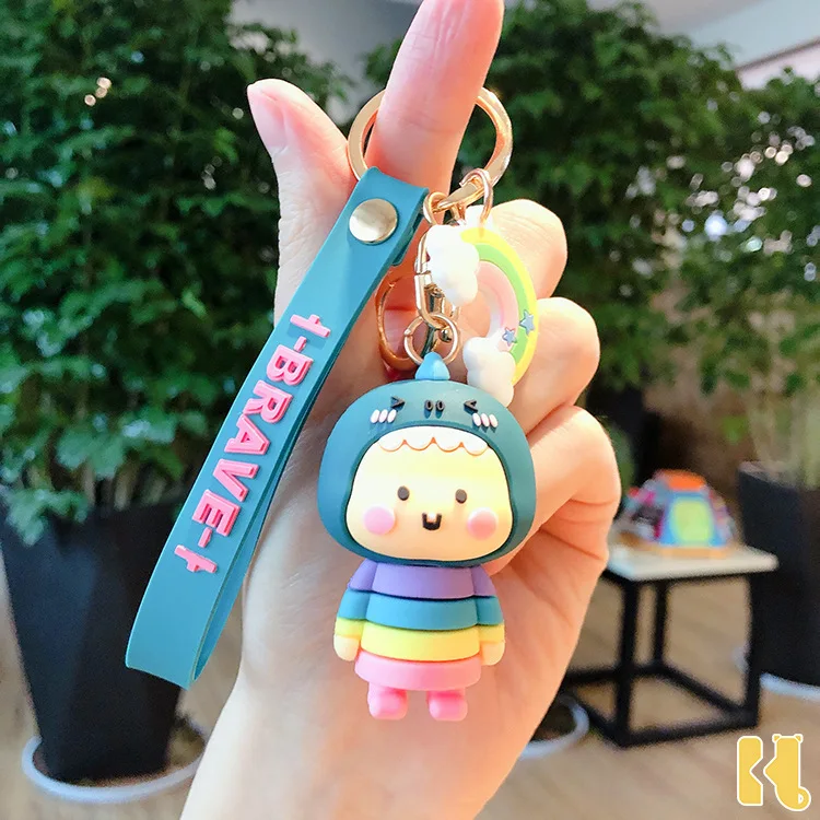 

Cute Rainbow Small Dinosaur Keychain Personality Cartoon Doll Backpack Pendant Bag Decoration Car Keyring Accessories Hot Sale
