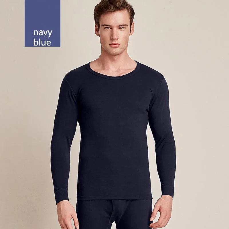 Новый мужской Тонкий термобелье набор круглый вырез хлопок сплошной цвет кожа