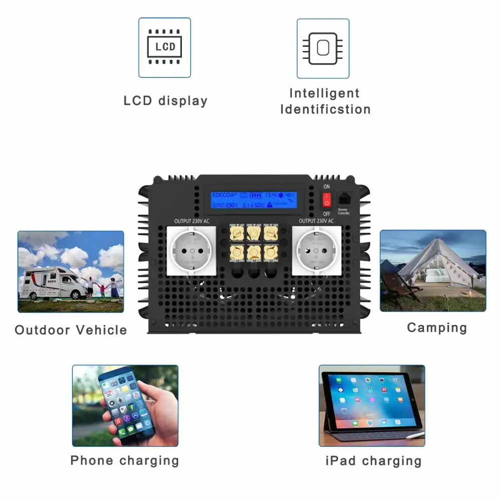 Инвертор EDECOA 3500 Вт чистый синусоидальный инвертор 12 В постоянного тока до 220