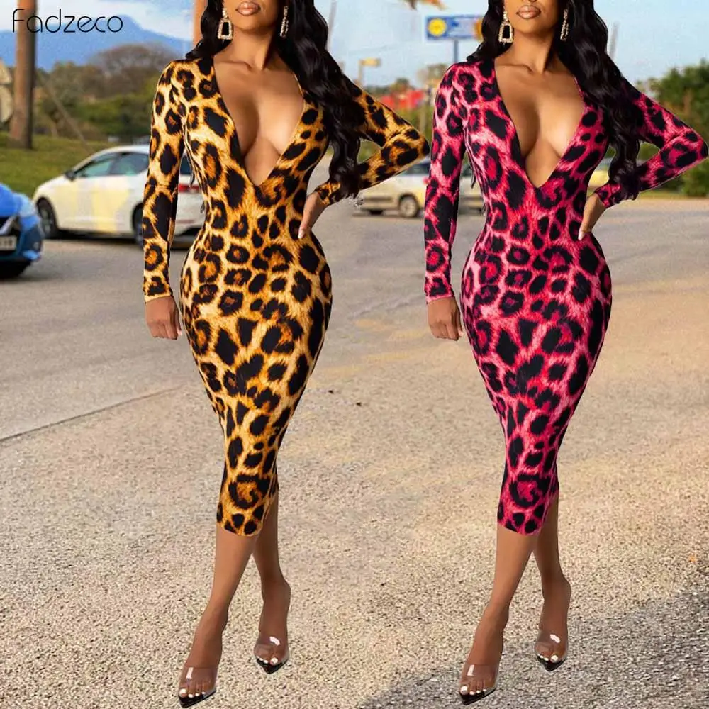 Женское платье карандаш с леопардовым принтом Fadzeco облегающее в африканском