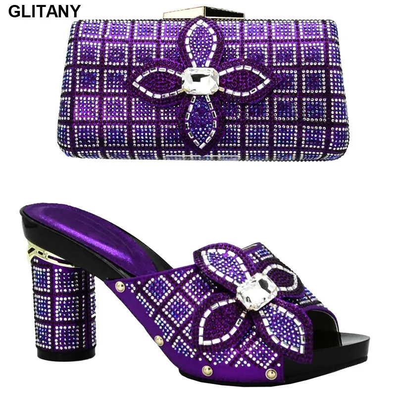 

New Arrival Italian Shoes and Bags To Match Shoes with Bag Set Decorated with Rhinestone Latest Nigerian Shoes and Matching Bags