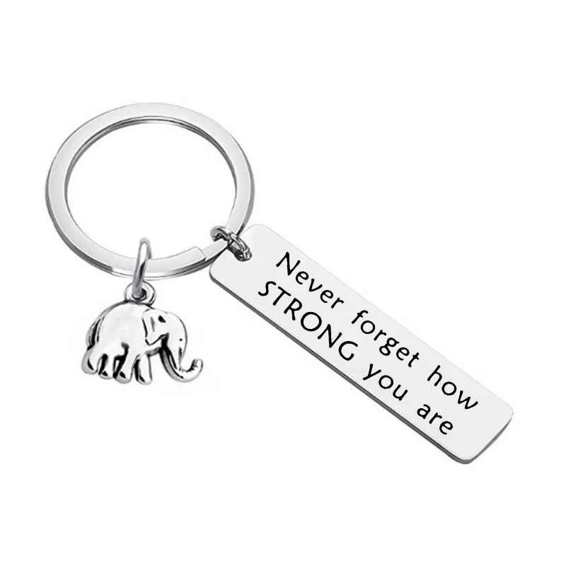 

Metal Elephant Keychain Man Letter Key Chain Women Never Forget How Strong You Are Key Holder Couples Keyring Porte Clef