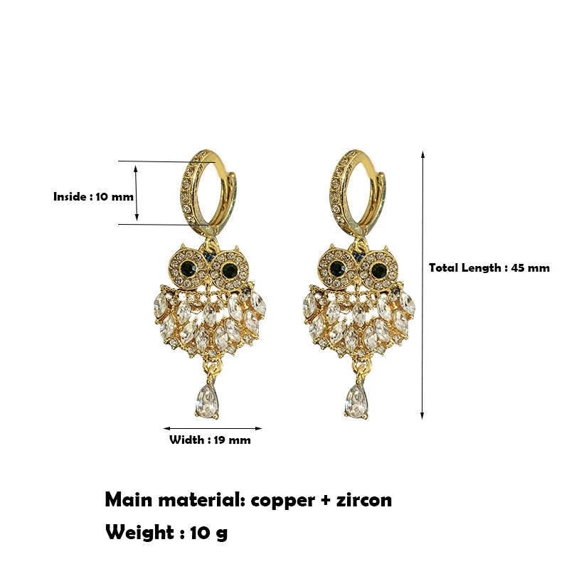 Серьги-подвески в виде совы стиле ретро зеленые синие с кристаллами из циркония