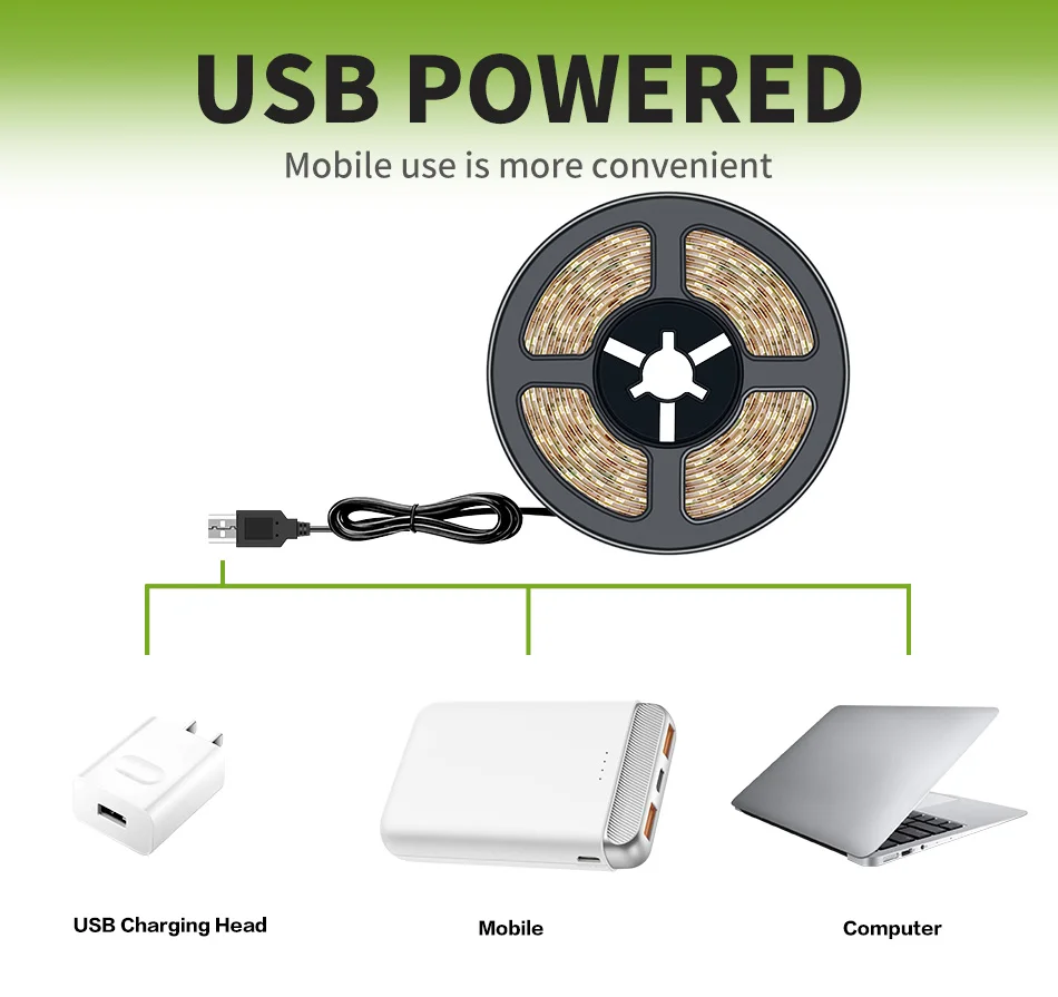 USB светодиодная лента 5В водонепроницаемый светильник IP65 50 см 1 м 2 м 3 м 4 м 5 м Рождественский гибкий ТВ фоновый светильник ing 2835 SMD светодиодная лента