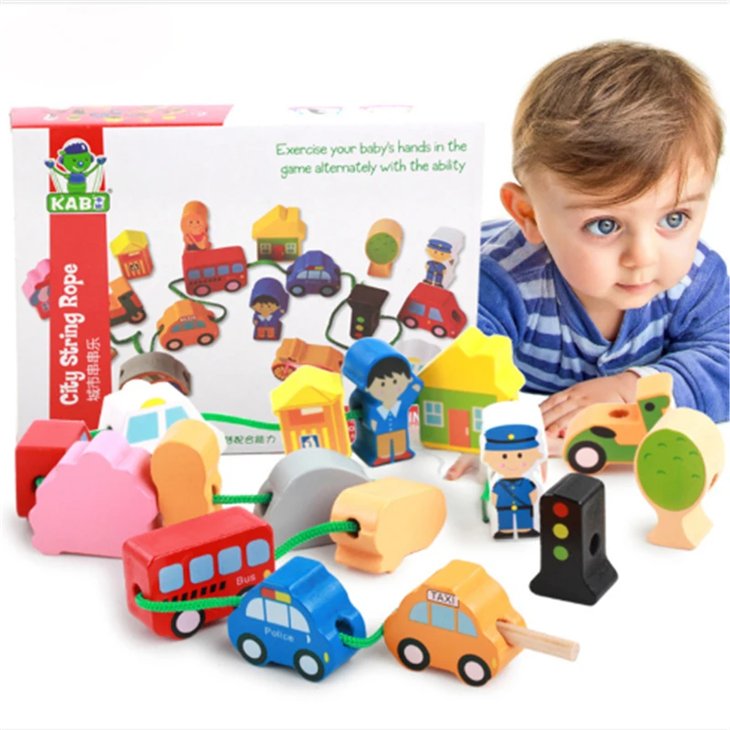

Кубики из Букового дерева с мультяшными животными, фруктовые блоки, деревянные игрушки, связка, нитка, бусины, игра, развивающая игрушка для ...