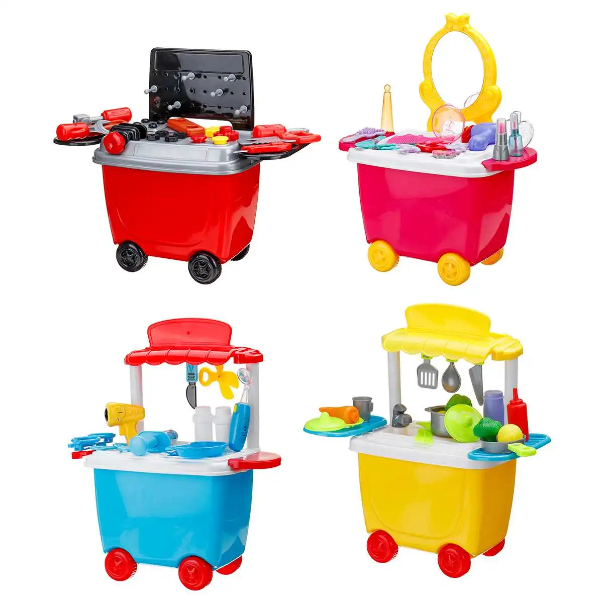 

New 4 Types 1Set Pretend Play Doctor BBQ Kitchen Set Trolley Child Medical Kit Baby Educational Box Cooking Tableware Toy