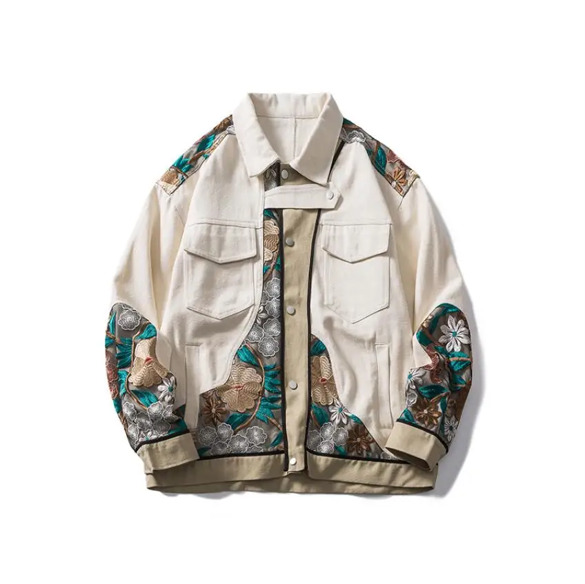

Весенняя повседневная куртка 2021, свободная куртка-бомбер с цветной вышивкой, модный мужской топ в японском стиле ретро с лацканами, w1746