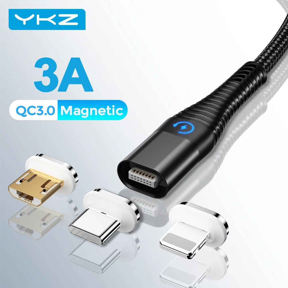 Магнитный кабель YKZ USB Type C/Micro/Lightning для телефонов iPhone/Android 3A 1/2 м|Кабели мобильных