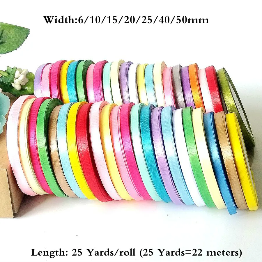 (25 ярдов/рулон) 6 мм ленты многоцветные однотонные атласные Свадебная