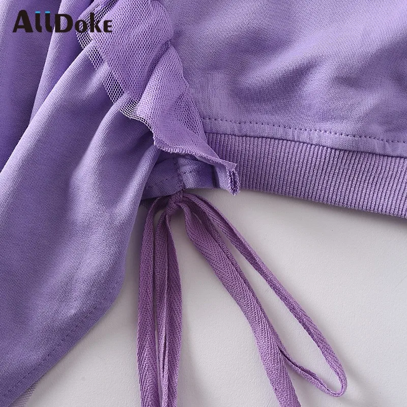 

ALLDOKE vintage casual ruffles sweatshirt women autumn o neck long sleeve loose hoodies cotton ladies sweatshirts mujer