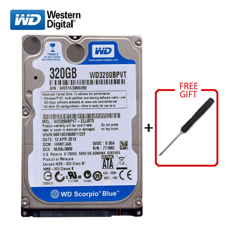 Внутренний жесткий диск WD Brand 320 ГБ 2 5 дюйма SATA 320G HD 3 6 ГБ/сек. 5400 об/мин 7200 Синий